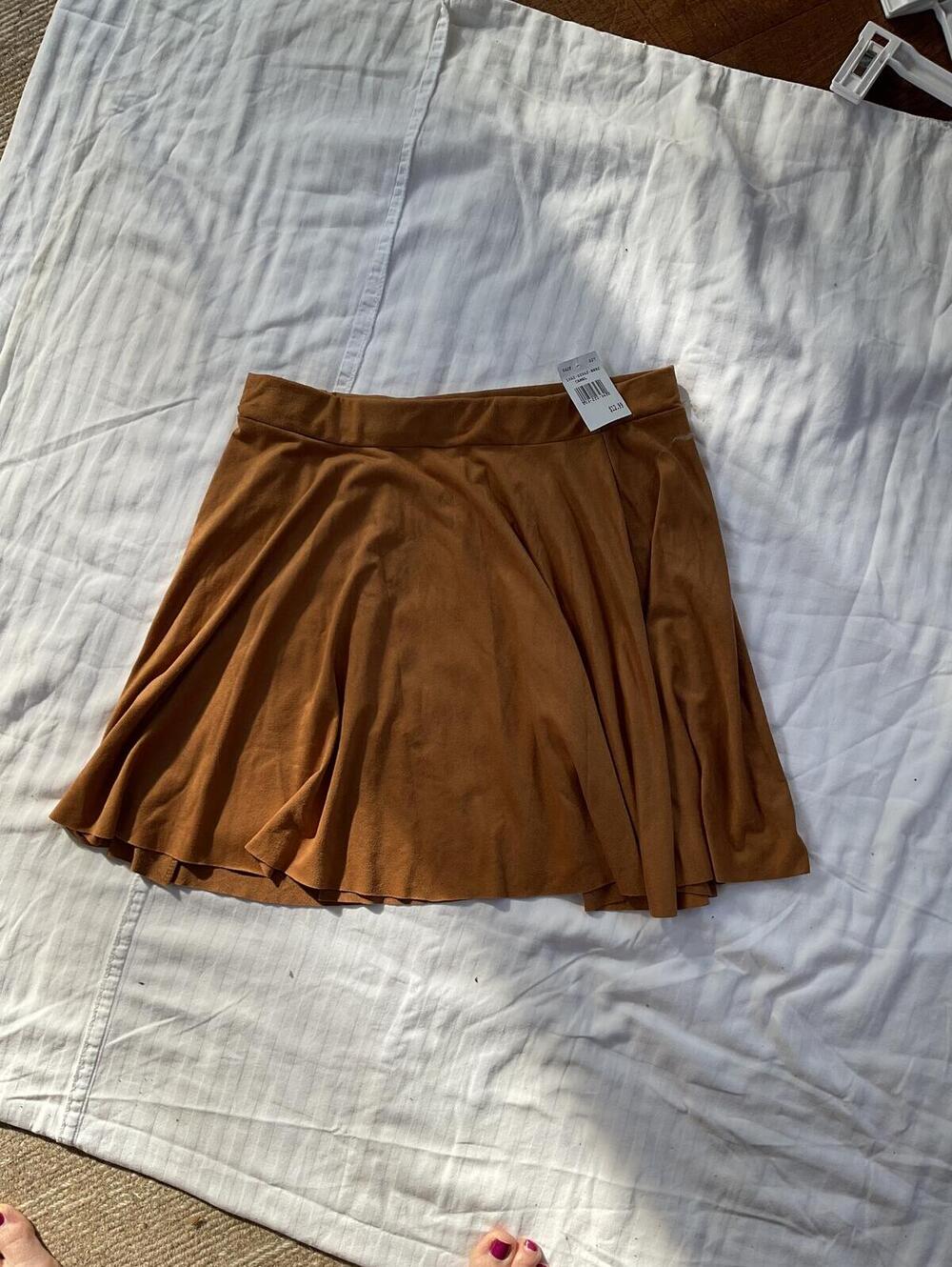 NWT Rainbow Faux Suede Mini Skater Skirt - Burnt Orange / Camel (Size Large)